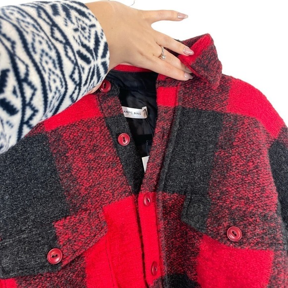 NWT Anine Bing Bobbi Wool Shacket Flannel Jacket Buffalo Check Red XS - Picture 6 of 13